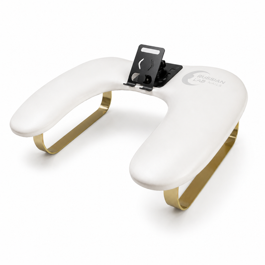 Poggiabraccio Professionale White Gold con Supporto Smartphone | Russian Lab Nails